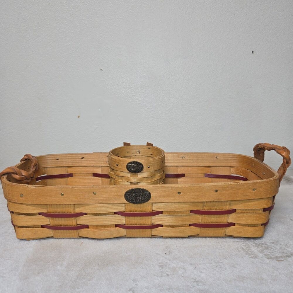 Lot Of 2 Vintage Peterboro Basket Co Handwoven Ash Wood Baskets-Metal Medallions